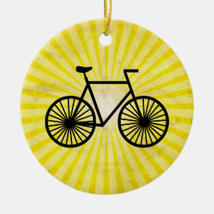 Black Bicycle; Yellow Background Ceramic Tree Decoration