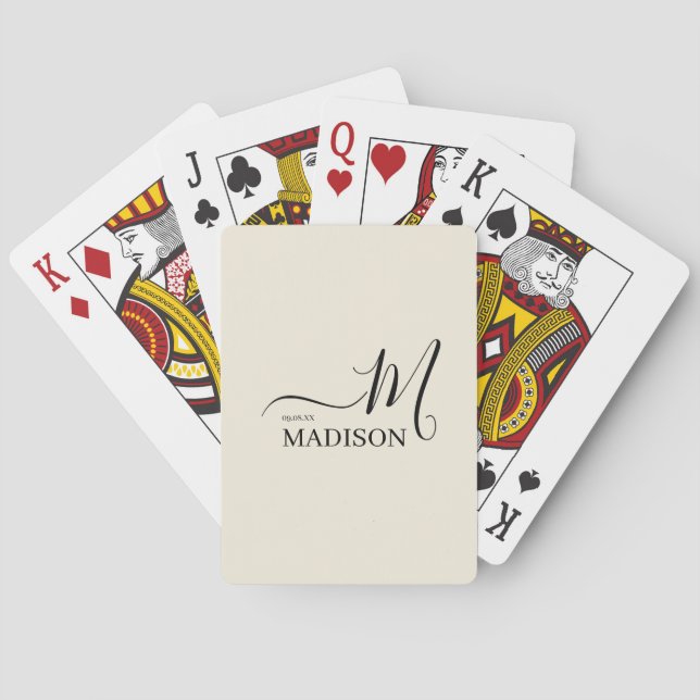 Black Biege Personalised Signature Name Playing Cards (Back)