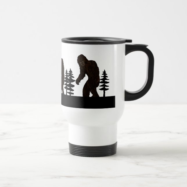 Black Big Foot Sasquatch Yeti Swamp Ape Cryptid Travel Mug (Right)