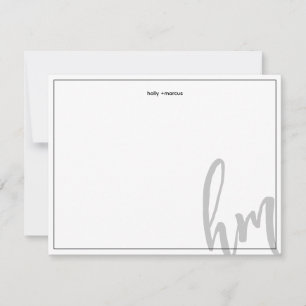 Black Big Monogram Couple Initials Wedding Simple Card