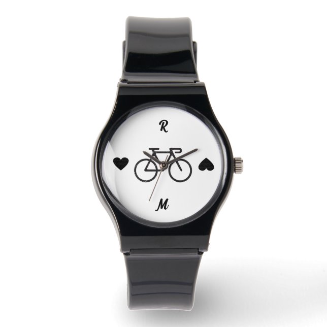 Black Bike Heart Silhouette Personalised Name Watch (Front)