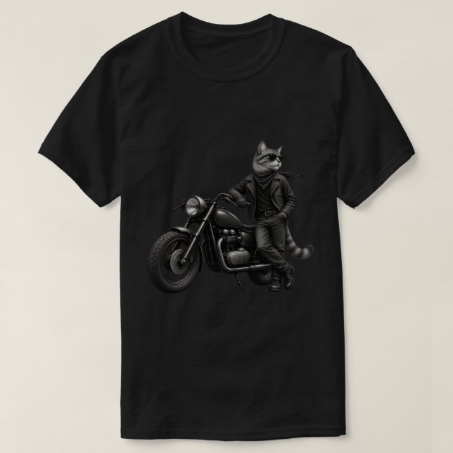 Black Biker Cat Graphic T-Shirt (Design Front)