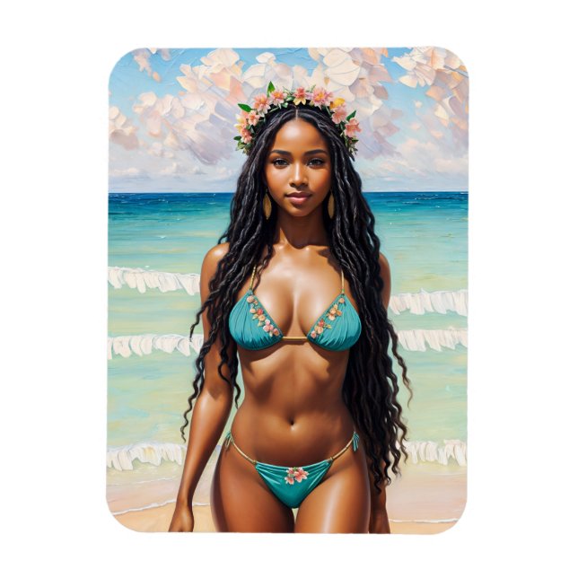 Black Bikini Woman With Locs Magnet (Vertical)