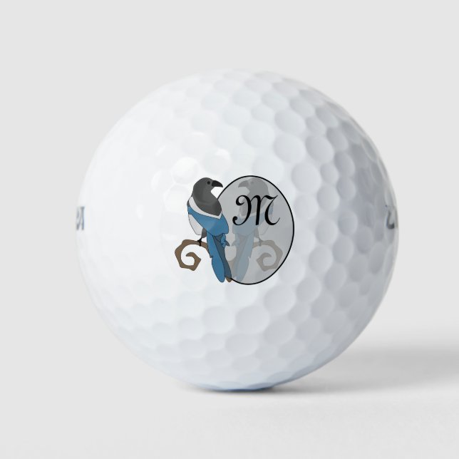 Black Billed Magpie Monogram Golf Balls (Front)