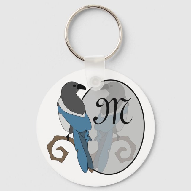Black Billed Magpie Monogram Key Ring (Front)