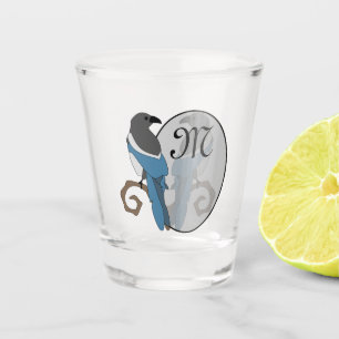 Black Billed Magpie Monogram Shot Glass