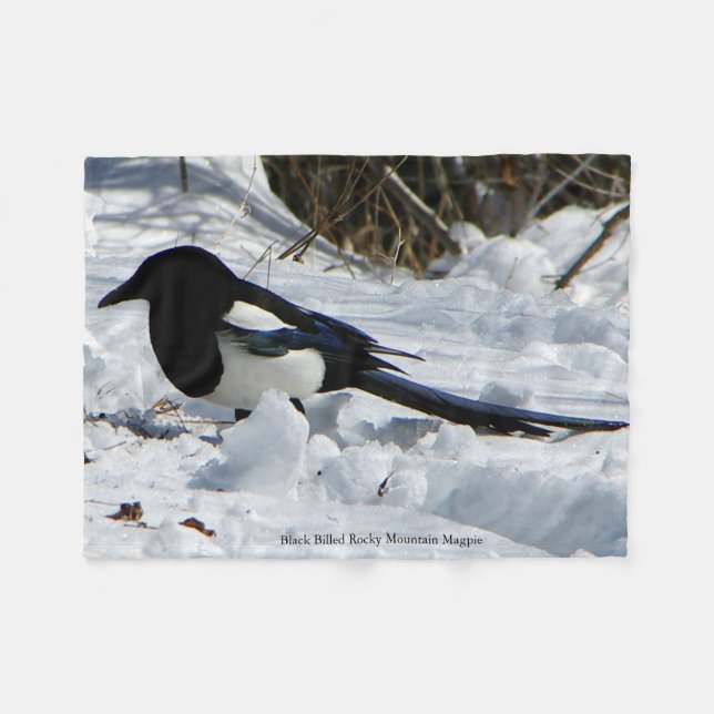 Black Billed Rocky Mountain Magpie fleece blanket (Front (Horizontal))