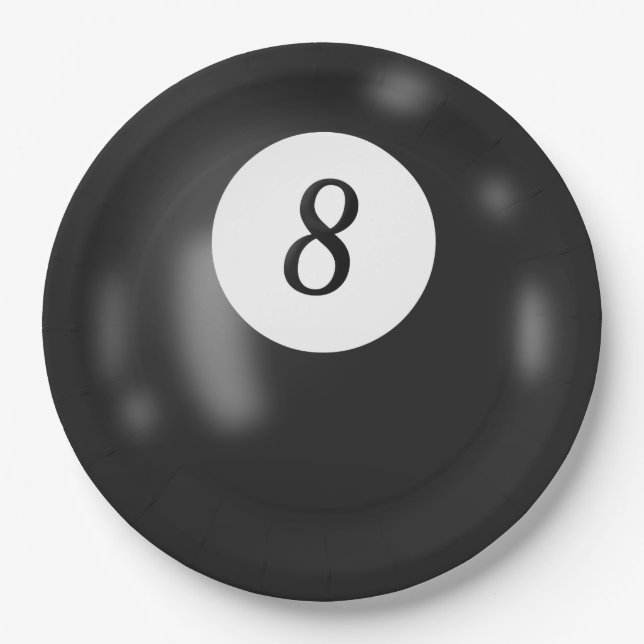 Black Billiard Eight Ball Birthday Party Paper Plate (Front)