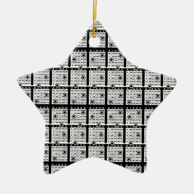 Black Bingo Cards Ceramic Tree Decoration (Front)