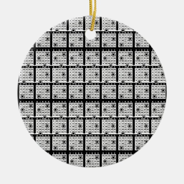 Black Bingo Cards Ceramic Tree Decoration (Front)