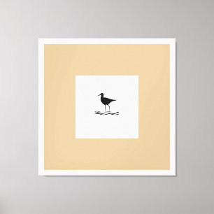 Black Bird Beige and White Stretched Canvas Print