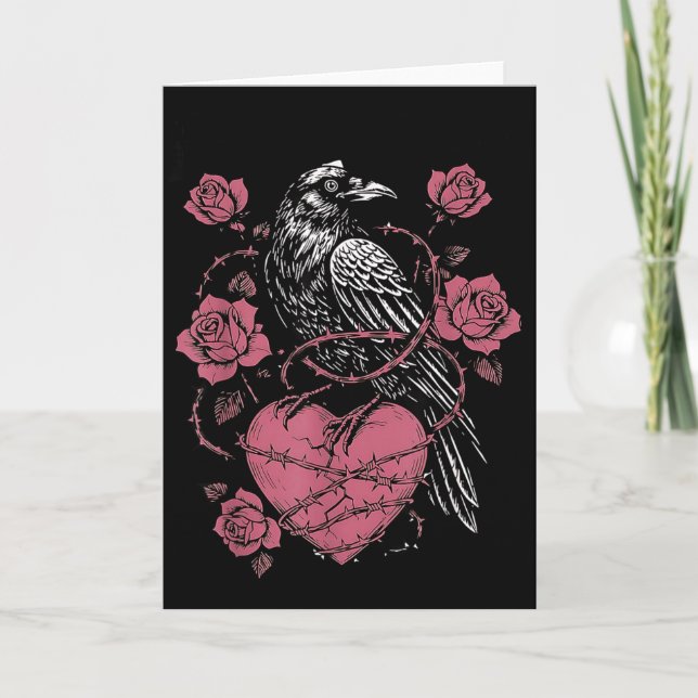 Black Bird F-caw-f Funny Valentines Day  Card (Front)