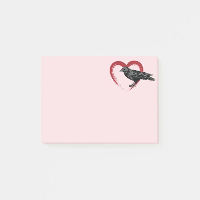 Black Bird Heart Raven Post-it Notes (Front)