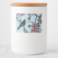 Black Bird in Cherry Tree Pink Blossom Flowers