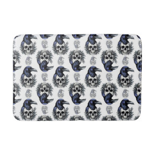 Black Bird On a Skull Goth Pattern Design  Bath Mat
