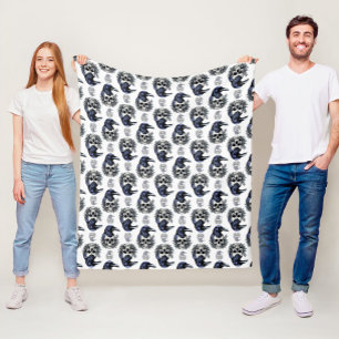 Black Bird On a Skull Goth Pattern Design Fleece Blanket