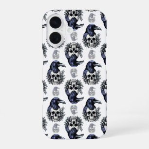 Black Bird On a Skull Goth Pattern Design  iPhone 16 Case