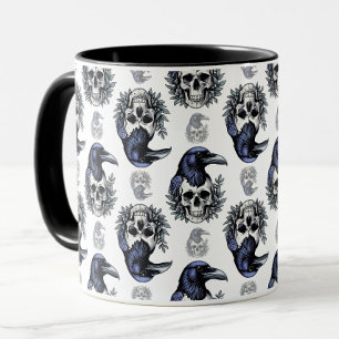 Black Bird On a Skull Goth Pattern Design Mug