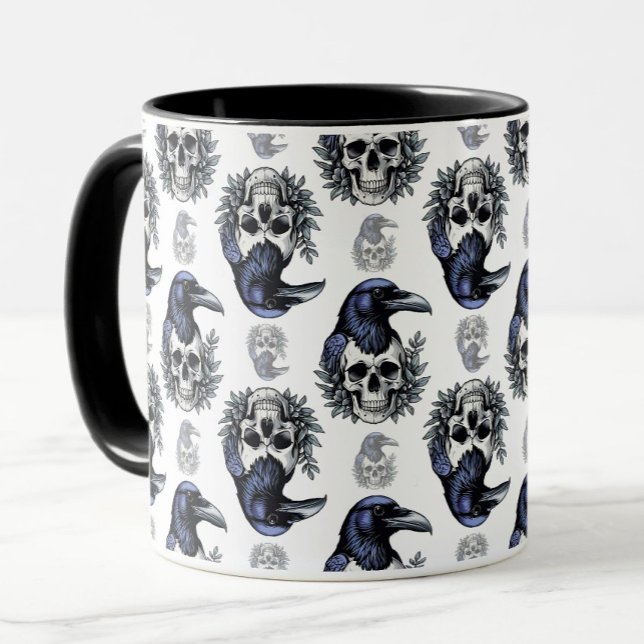 Black Bird On a Skull Goth Pattern Design  Mug (Creator Uploaded)