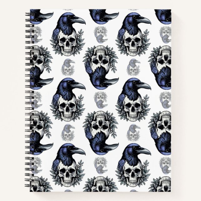 Black Bird On a Skull Goth Pattern Design  Notebook (Front)