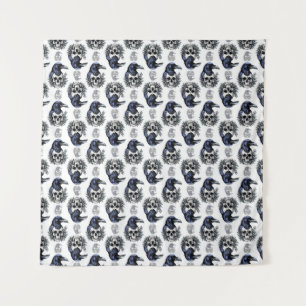 Black Bird On a Skull Goth Pattern Design Tapestry