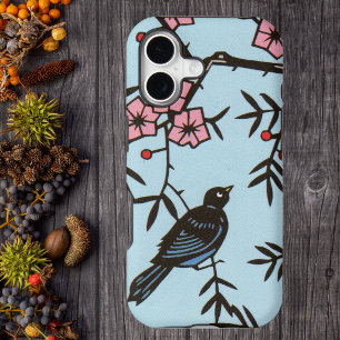 Black Bird Pink Cherry Blossom Tree Branches