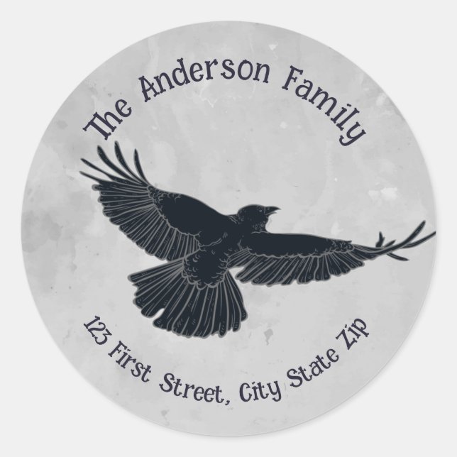 Black Bird Raven Crow Logo Grapic Art Classic Round Sticker (Front)