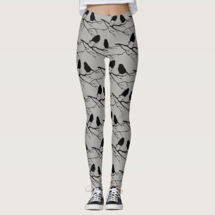 Black Bird Silhouette Cute Bird Art Leggings
