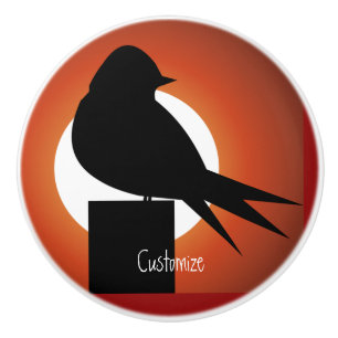 Black Bird Silhouette Sun Thunder_Cove Ceramic Knob