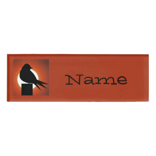 Black Bird Silhouette Sun Thunder_Cove Name Tag