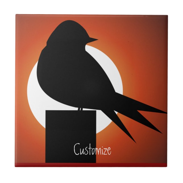 Black Bird Silhouette Sun Thunder_Cove Tile (Front)