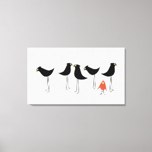 Black Bird Visitor, White Background Canvas Print