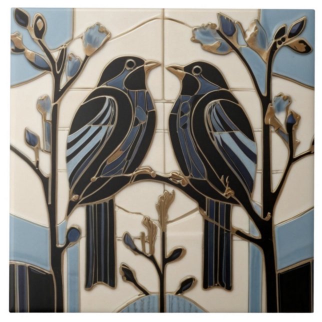 Black Birds Art Nouveau Bird Art Deco BlackBird Tile (Creator Uploaded)