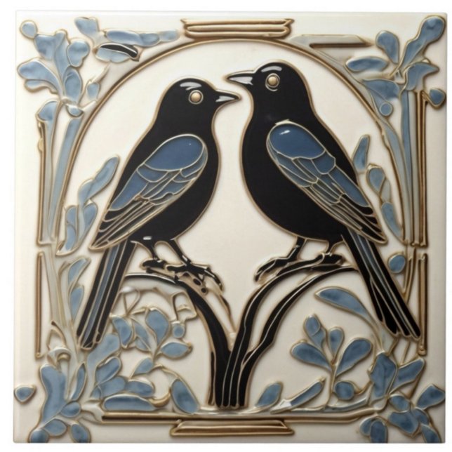 Black Birds Art Nouveau Bird Art Deco BlackBirds Tile (Creator Uploaded)