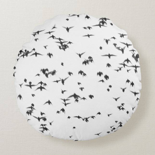 BLACK BIRDS FLYING ON SKY ROUND CUSHION (Front)