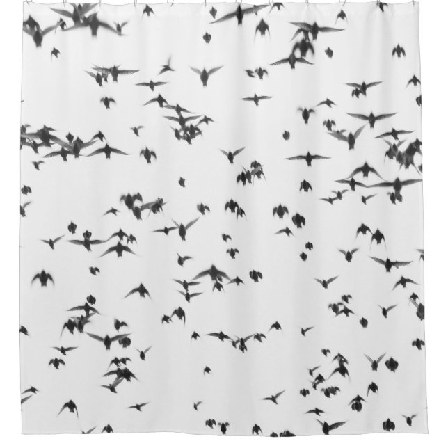 BLACK BIRDS FLYING ON SKY SHOWER CURTAIN (Front)