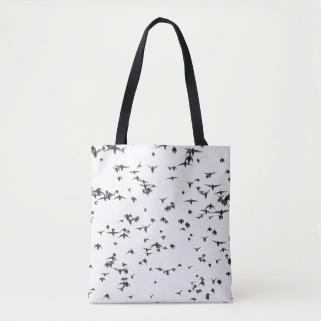 BLACK BIRDS FLYING ON SKY TOTE BAG (Front)