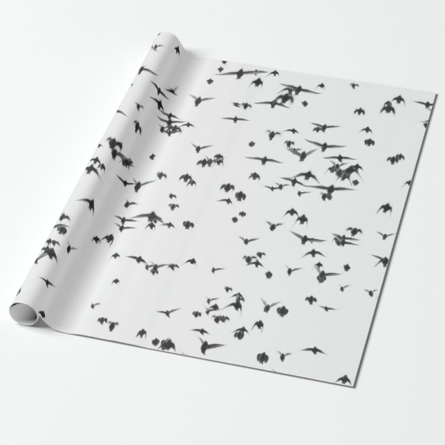 BLACK BIRDS FLYING ON SKY WRAPPING PAPER (Unrolled)