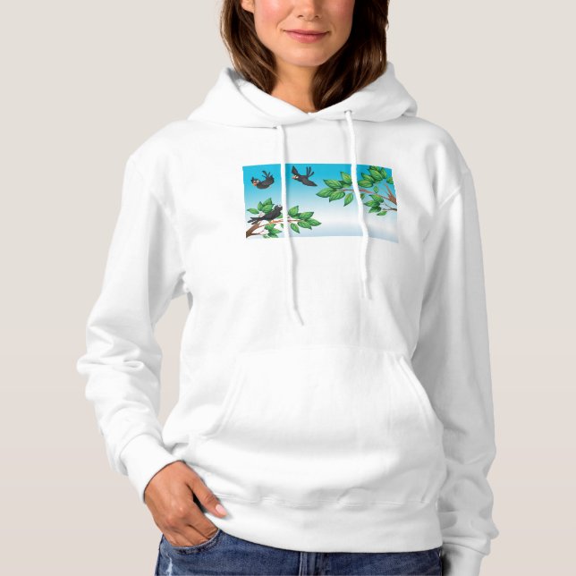 Black Birds on Tree Branches Hoodie (Front)