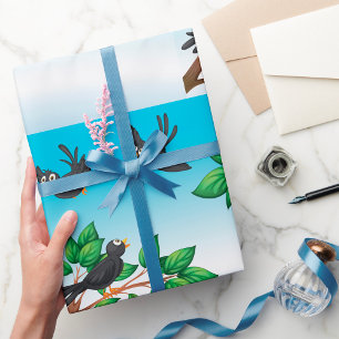 Black Birds on Tree Branches Wrapping Paper