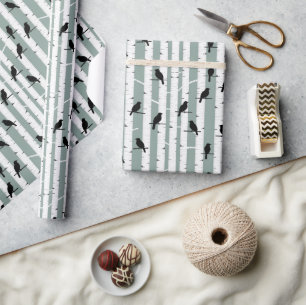 Black birds perched on a tree trunk Wrapping Paper