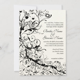 Black Birds & Swirls #8 Wedding Invitation