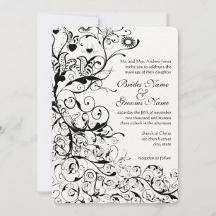 Black Birds & Swirls Wedding Invitation