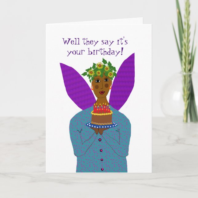 Black Birthday Angel brings a cake card (Front)