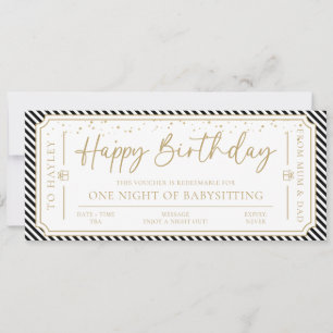 Black Birthday Babysitting Gift Voucher Card