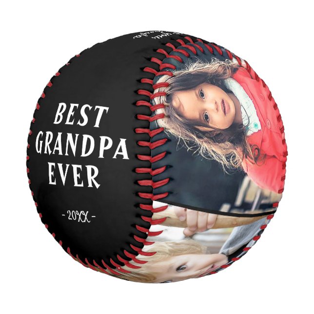 Black Birthday Grandpa 4 Photo Collage Baseball (Angled)