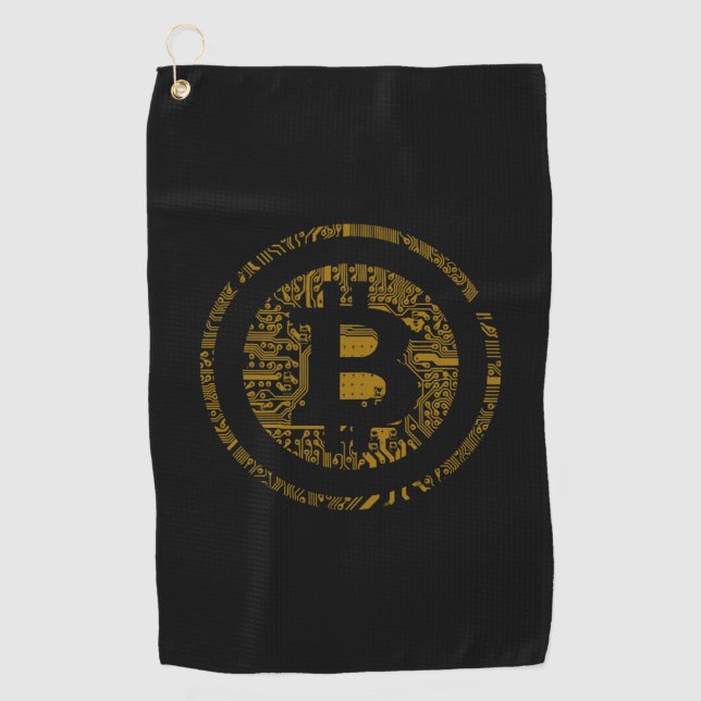 Black Bitcoin Circuitry Golf Towel (Front)