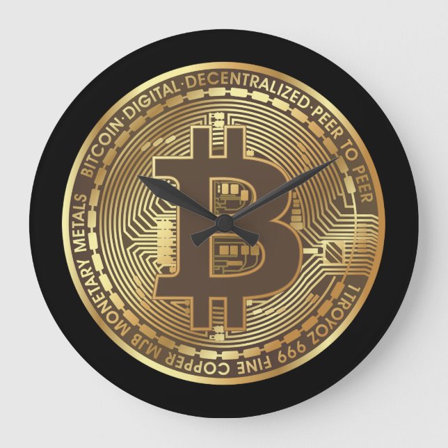 Black Bitcoin Coin Wall Clock (Front)