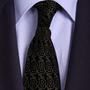 Black Bitcoin Symbol Outline Pattern Tie