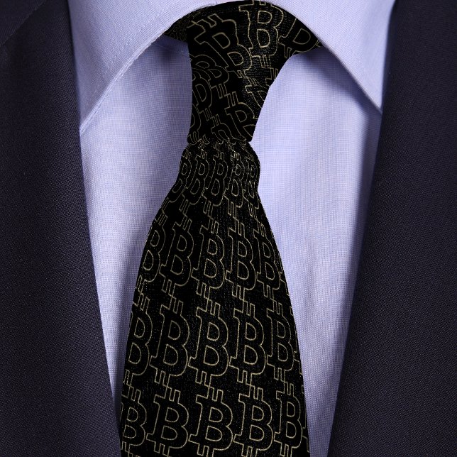Black Bitcoin Symbol Outline Pattern Tie (Creator Uploaded)